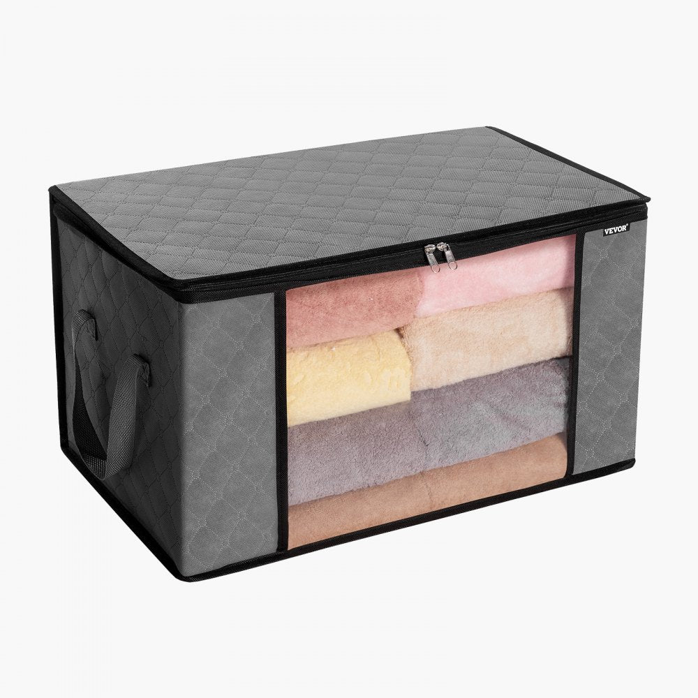VEVOR 90L Large Storage Bags, 6 Pack Clothes Storage Bin, Foldable Closet Organizers Containers with Handle, Nov-woven Fabric Storage Bag for Clothing, Blanket, Comforter, Bed Sheet, Pillow(Grey)
