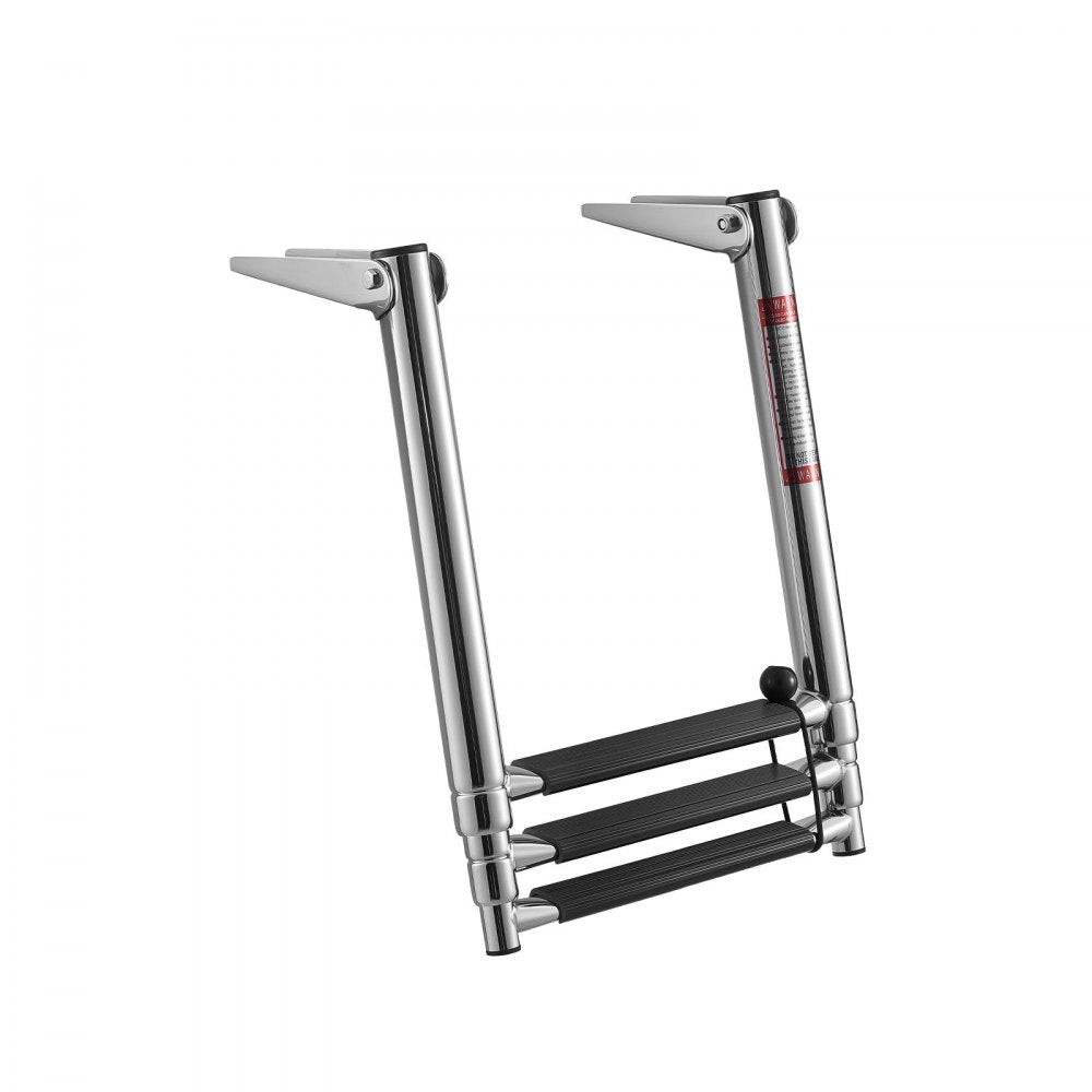 VEVOR Boat Ladder, 3 Steps, Stainless Steel Telescoping Folding Swim Deck Ladder for Rear Entry Inboard, Heavy Duty 600 lbs Capacity with Wide Anti-Slip Steps, for Outboards, Yacht, Pontoon Boats