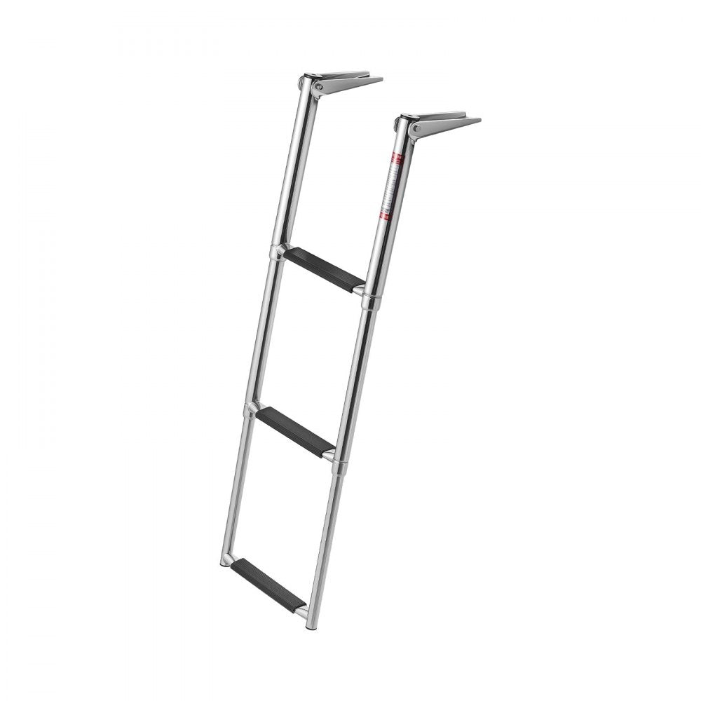 VEVOR Boat Ladder, 3 Steps, Stainless Steel Telescoping Folding Swim Deck Ladder for Rear Entry Inboard, Heavy Duty 600 lbs Capacity with Wide Anti-Slip Steps, for Outboards, Yacht, Pontoon Boats