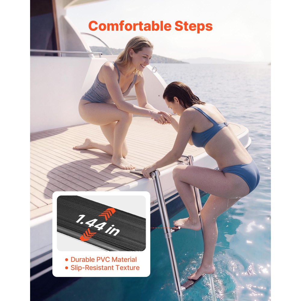 VEVOR Boat Ladder, 4 Steps, Stainless Steel Telescoping Folding Swim Deck Ladder for Rear Entry Inboard, Heavy Duty 900 lbs Capacity with Wide Anti-Slip Steps, for Outboards, Yacht, Pontoon Boats