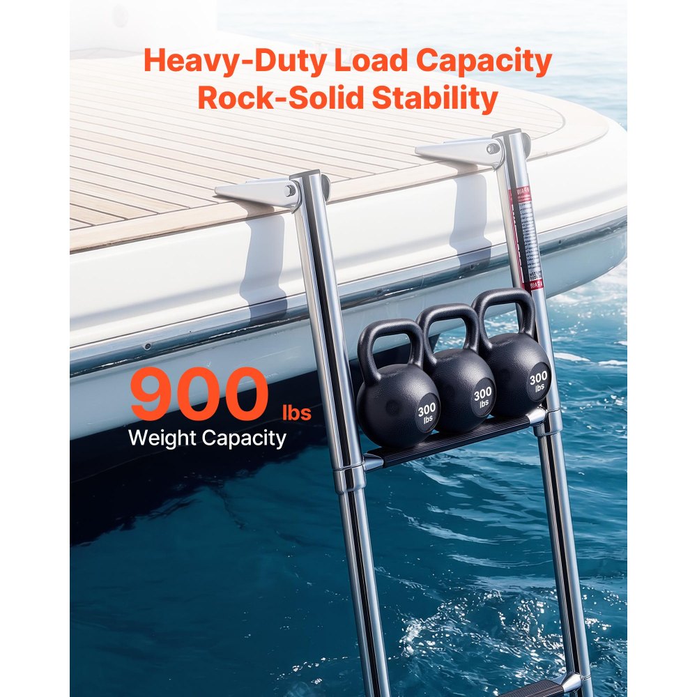 VEVOR Boat Ladder, 4 Steps, Stainless Steel Telescoping Folding Swim Deck Ladder for Rear Entry Inboard, Heavy Duty 900 lbs Capacity with Wide Anti-Slip Steps, for Outboards, Yacht, Pontoon Boats