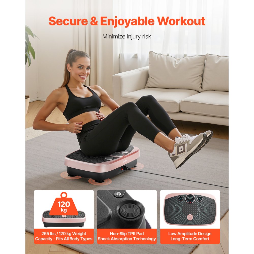 VEVOR Vibration Plate Exercise Machine, Whole Body Shaker with Magnetic Acupoints for Lymphatic Drainage and Weight Loss, Home Workout Gym Fitness Equipment with 2 Resistance Bands for Women Men, Pink