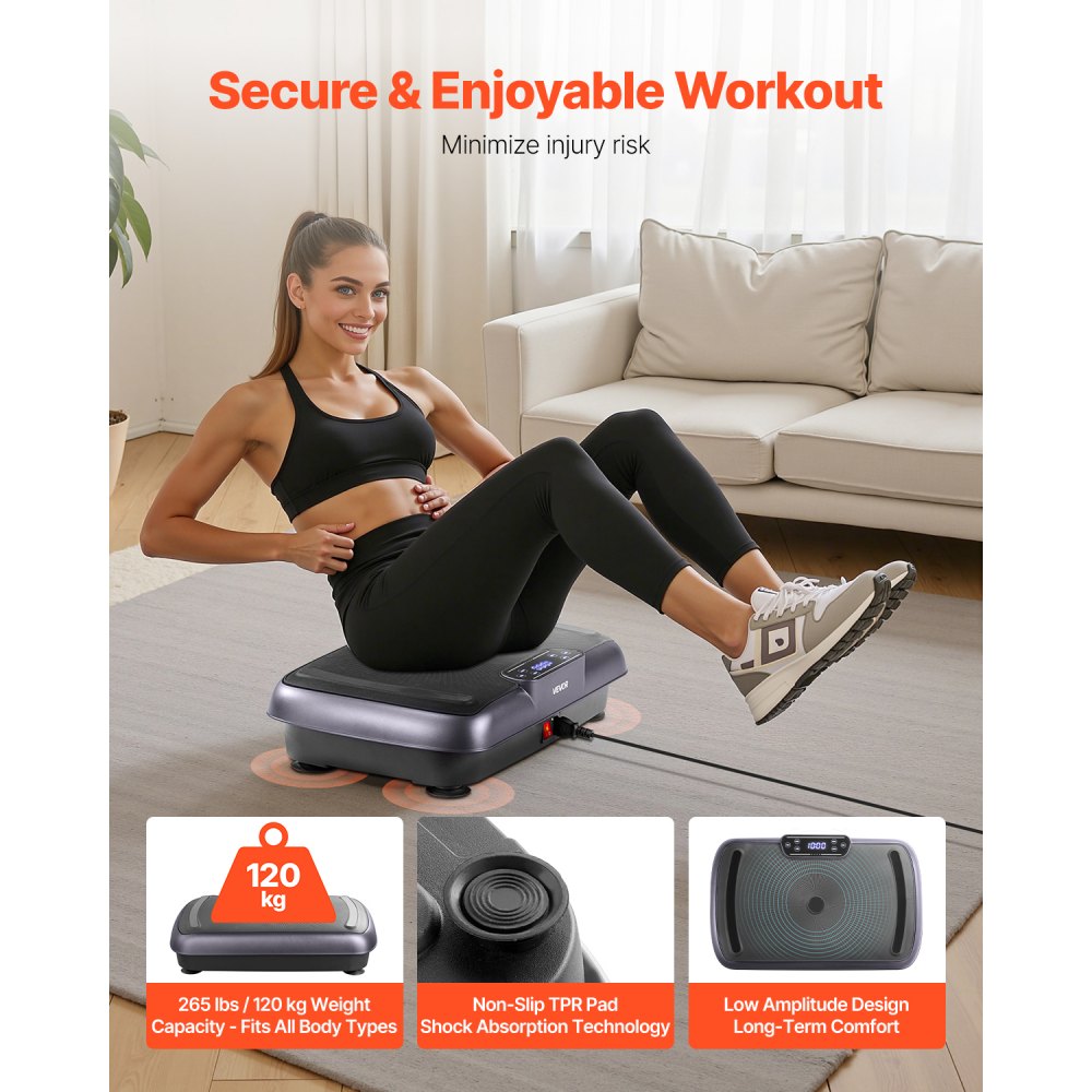 VEVOR Vibration Plate Exercise Machine, Full Body Vibrating Platform for Lymphatic Drainage and Weight Loss, Home Workout Fitness Equipment with 2 Resistance Bands, Body Shaker for Women Men, Black