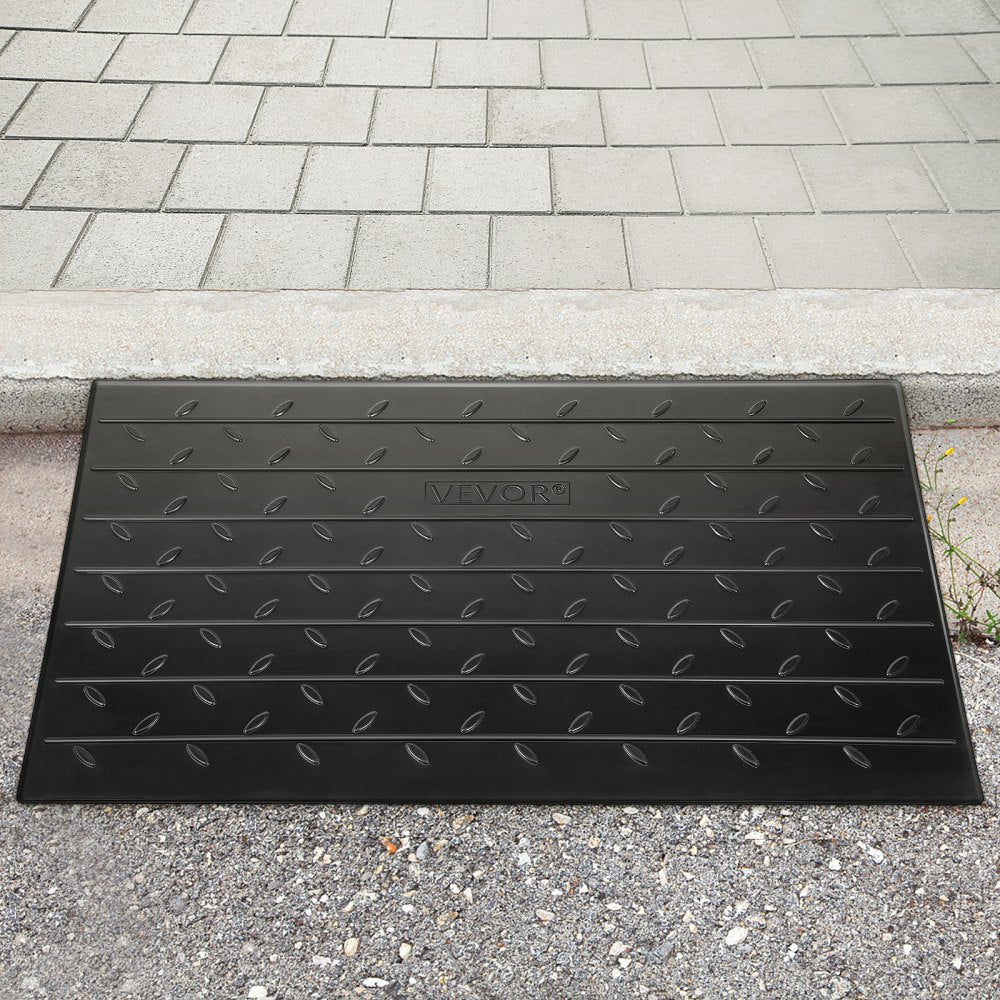 VEVOR Rubber Threshold Ramp, 4\" Rise Threshold Ramp Doorway, 3 Channels Cord Cover Rubber Solid Threshold Ramp, Rubber Angled Entry Rated 2200 Lbs Load Capacity for Wheelchair and Scooter