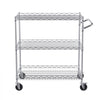 VEVOR Kitchen Utility Cart, 3 Tiers, Wire Rolling Cart with 661LBS Capacity, Steel Service Cart on Wheels, Metal Storage Trolley with 80mm Deep Basket Curved Handle 6 Hooks, for Indoor and Outdoor Use