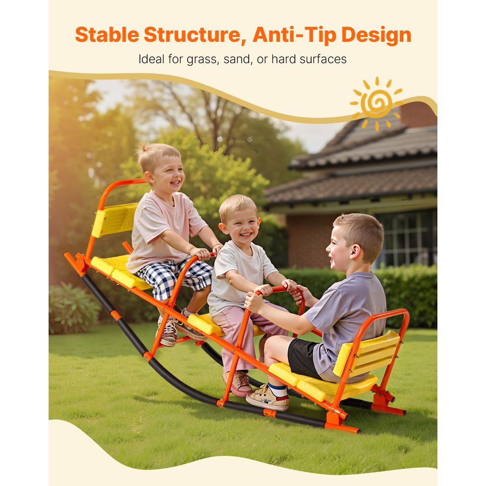 VEVOR Kids Seesaw, 200 lbs Load Capacity, Metal Rocking Teeter Totter with Handles, Toddler Seesaw for Children Aged 3+, Kids Outdoor Playground Equipment for Lawn, Backyard, Playground, 2 Seats