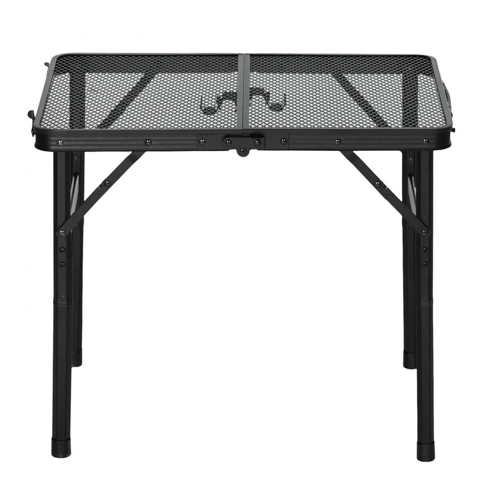 VEVOR Folding Grill Table 24x16 in Camping Tables 90 lbs Capacity Aluminum, Lightweight Compact for Picnic BBQ Tailgating, Adjustable Height, Outdoor Side Stand with Portable Handle, Black Metal Mesh
