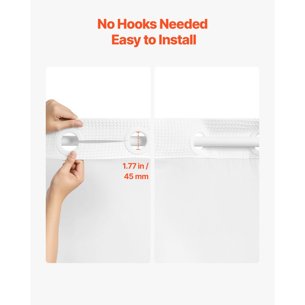 VEVOR No Hook Shower Curtain, 2-in-1 Waterproof Waffle Weave Shower Curtains, 240 GSM Curtain with Snap-in Liner, See-Through Window, and Magnets, for Bathroom Showers & Bath Tubs, 74x71 in (White)