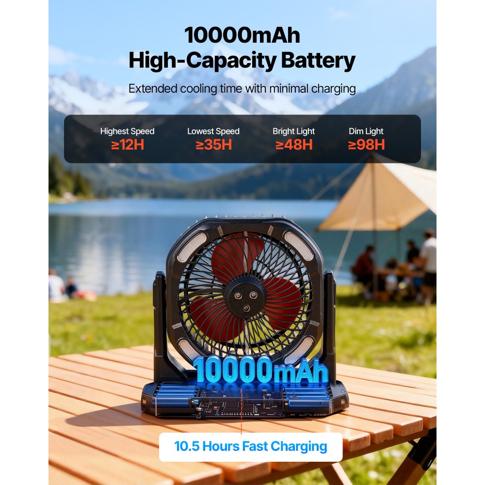 VEVOR Misting Fan, More than 2700RPM Motor Mister Fan, Mister Cooling Fans with 2.38 gal Water Tank, 10000mAh Battery, 4-Speed Wind & 5 Lighting Modes, Water Cooling Fans for Indoor, Outdoor, Patio