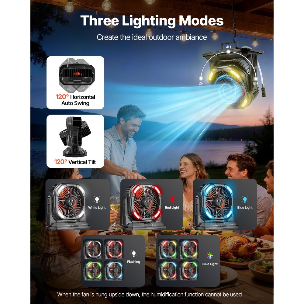 VEVOR Misting Fan, More than 2700RPM Motor Mister Fan, Mister Cooling Fans with 2.38 gal Water Tank, 10000mAh Battery, 4-Speed Wind & 5 Lighting Modes, Water Cooling Fans for Indoor, Outdoor, Patio