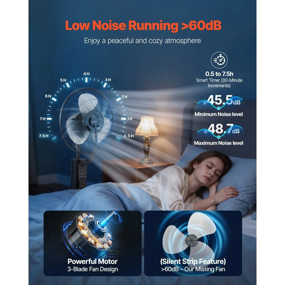 VEVOR Misting Fan, 3 Wind Speeds Misting Standing Fan, Mister Cooling Fans with 0.79 gal Water Tank, Remote & Panel Control, Water Cooling Fans for Indoor, Outdoor, Garage, Patio, Living Room, 3 Modes