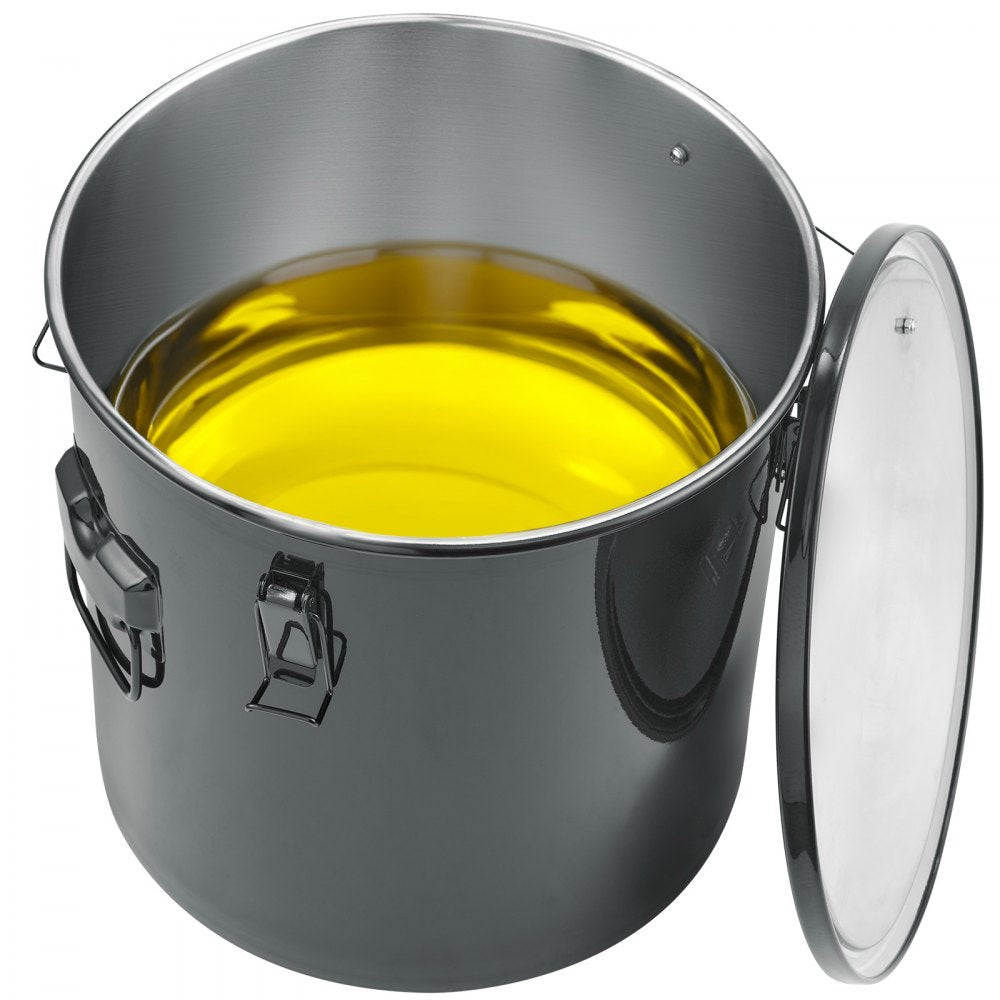 VEVOR Fryer Grease Bucket, 10 Gal Oil Disposal Caddy Stainless Steel Fryer Oil Bucket Rust-Proof Coating, Oil Transport Container with Lid, Lock Clips, Filter Bag for Hot Cooking Oil Filtering, Black
