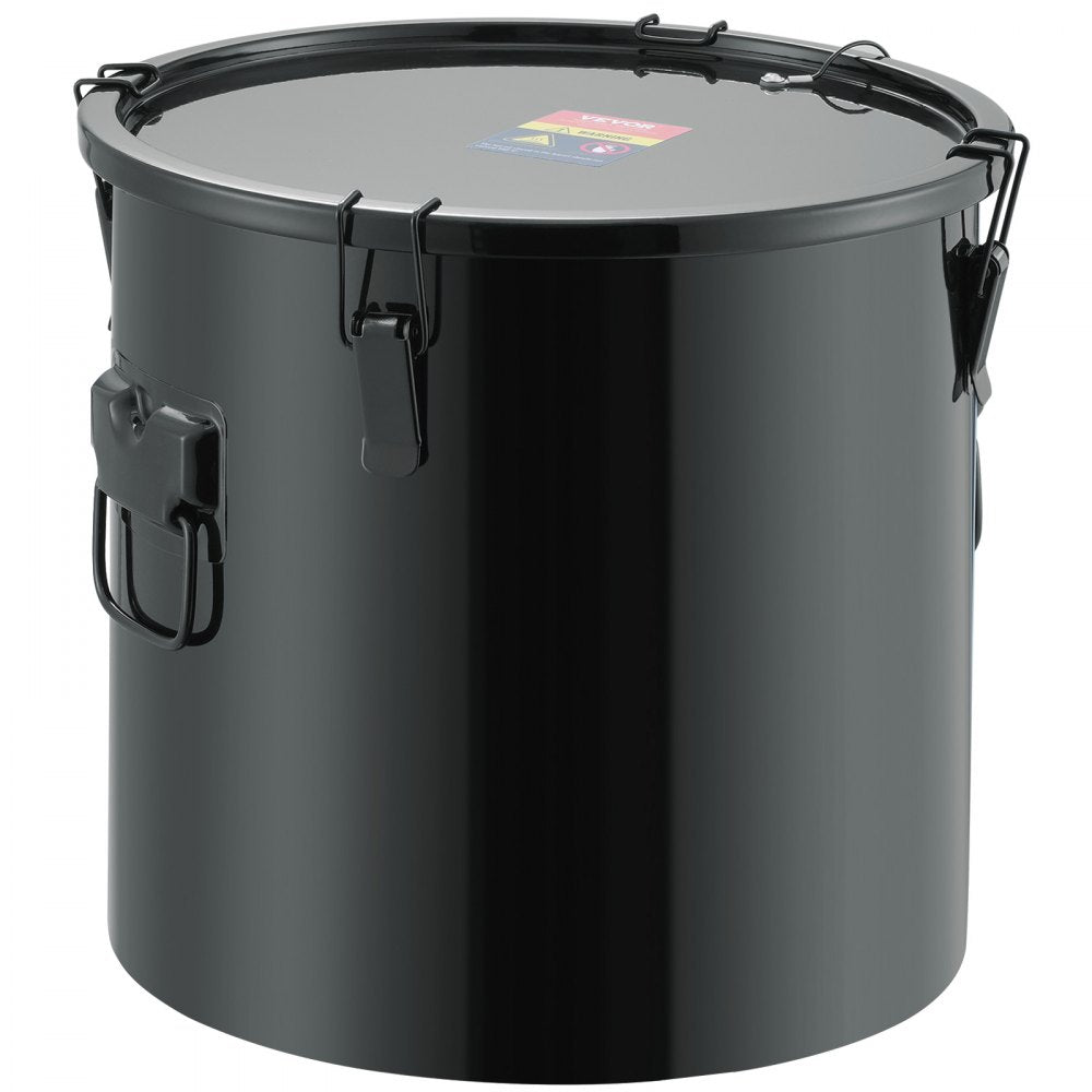 VEVOR Fryer Grease Bucket, 10 Gal Oil Disposal Caddy Stainless Steel Fryer Oil Bucket Rust-Proof Coating, Oil Transport Container with Lid, Lock Clips, Filter Bag for Hot Cooking Oil Filtering, Black