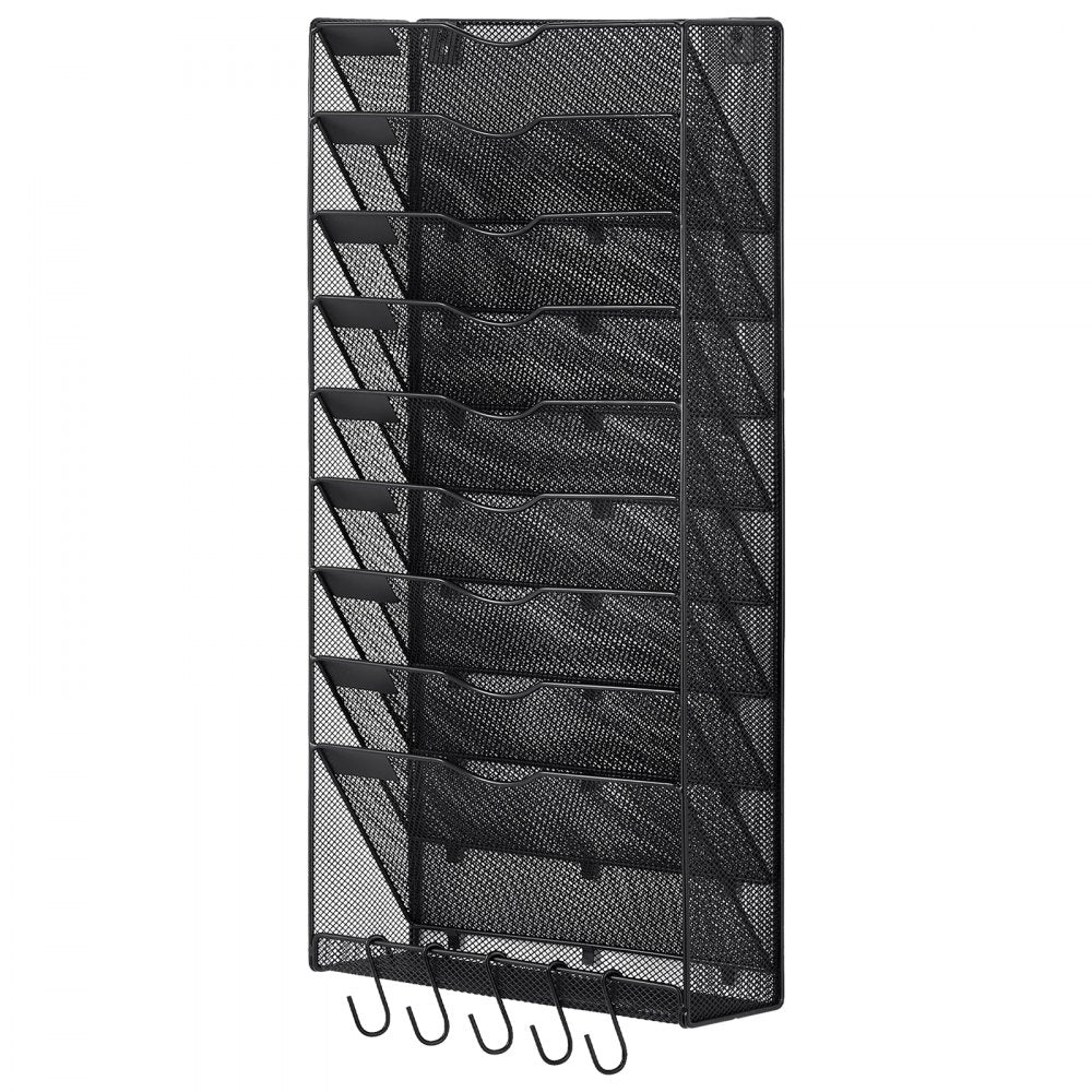 VEVOR File Wall Rack, One-Piece 10 Pockets Mesh Wall File Holder, Wall Mounted Magazine Mail Paper & Document Storage Folder, Metal Wall File Organizer with Nametag Label, for Office Home & School