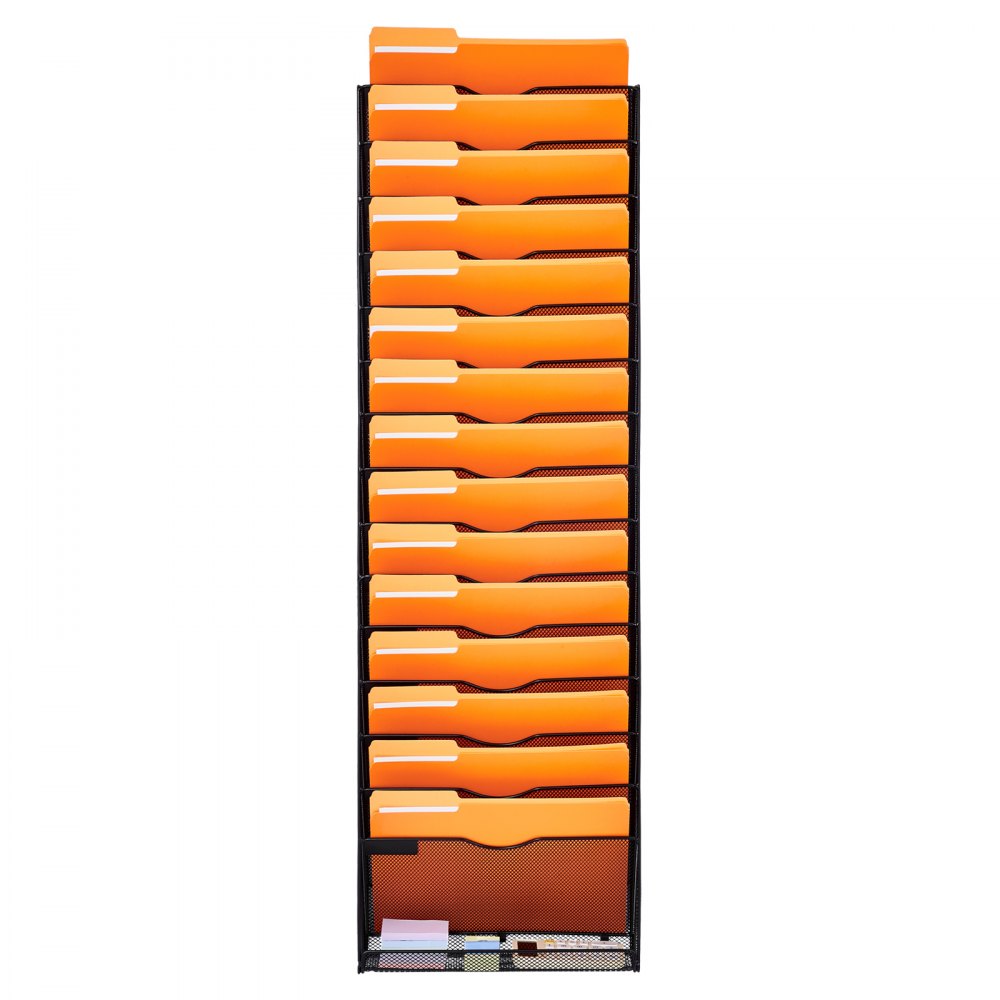 VEVOR File Wall Rack, One-Piece 16 Pockets Mesh Wall File Holder, Wall Mounted Magazine Mail Paper & Document Storage Folder, Metal Wall File Organizer with Nametag Label, for Office Home & School