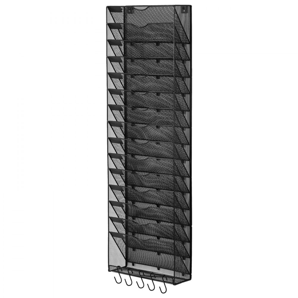 VEVOR File Wall Rack, One-Piece 16 Pockets Mesh Wall File Holder, Wall Mounted Magazine Mail Paper & Document Storage Folder, Metal Wall File Organizer with Nametag Label, for Office Home & School