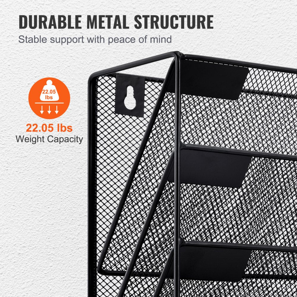 VEVOR File Wall Rack, One-Piece 6 Pockets Mesh Wall File Holder, Wall Mounted Magazine Mail Paper & Document Storage Folder, Metal Wall File Organizer with Nametag Label, for Office Home & School
