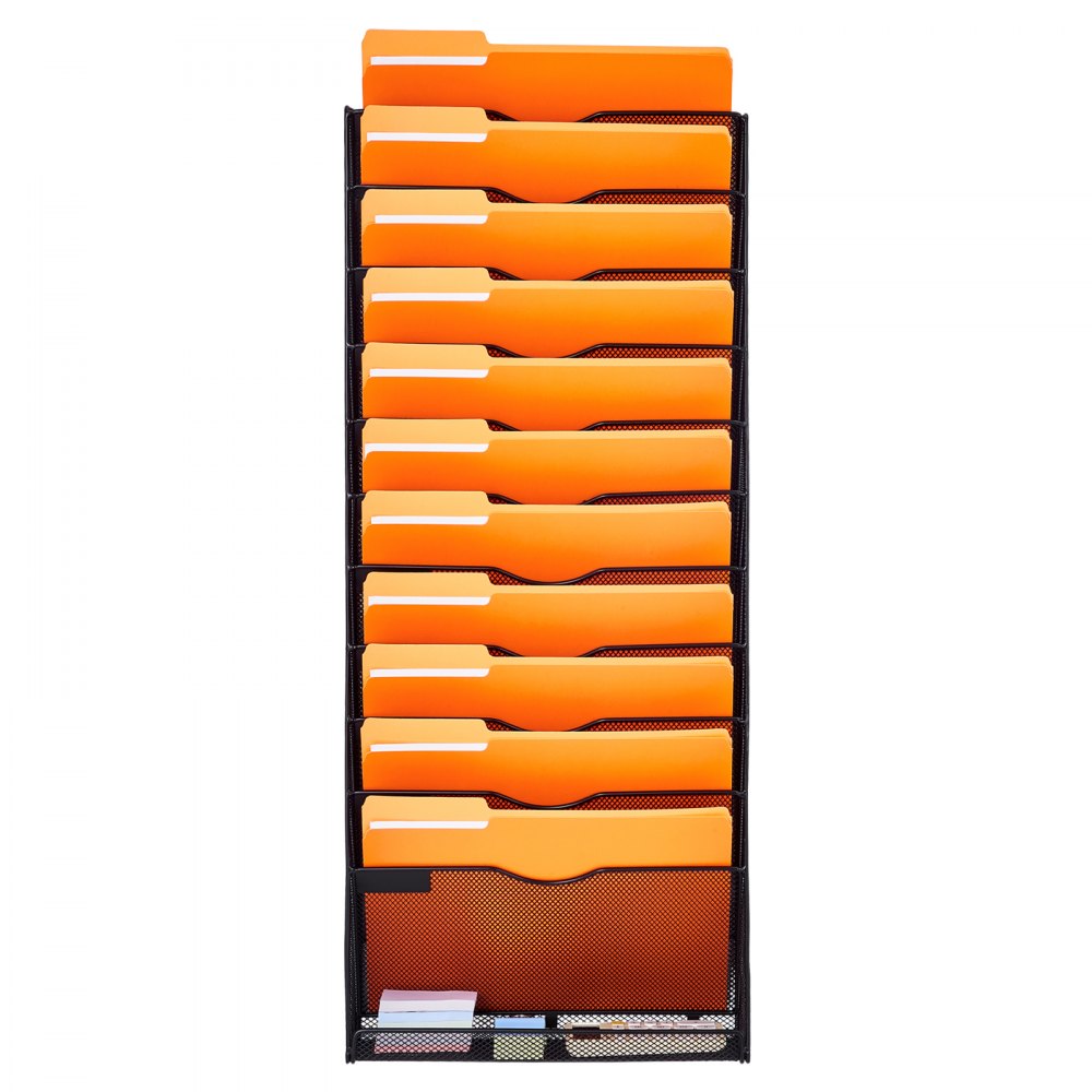 VEVOR File Wall Rack, One-Piece 12 Pockets Mesh Wall File Holder, Wall Mounted Magazine Mail Paper & Document Storage Folder, Metal Wall File Organizer with Nametag Label, for Office Home & School