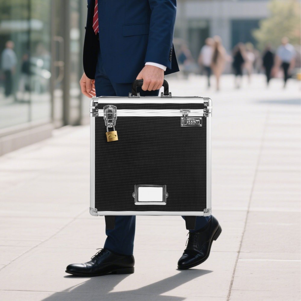 VEVOR Portable File Storage Box, 15.6 x 12.6 x 15 inch Internal Chest Size, Locking Mobile Business Case with Telescopic Handle, Hand pull File Case for Office Home, Offices, Hospitals, Banks