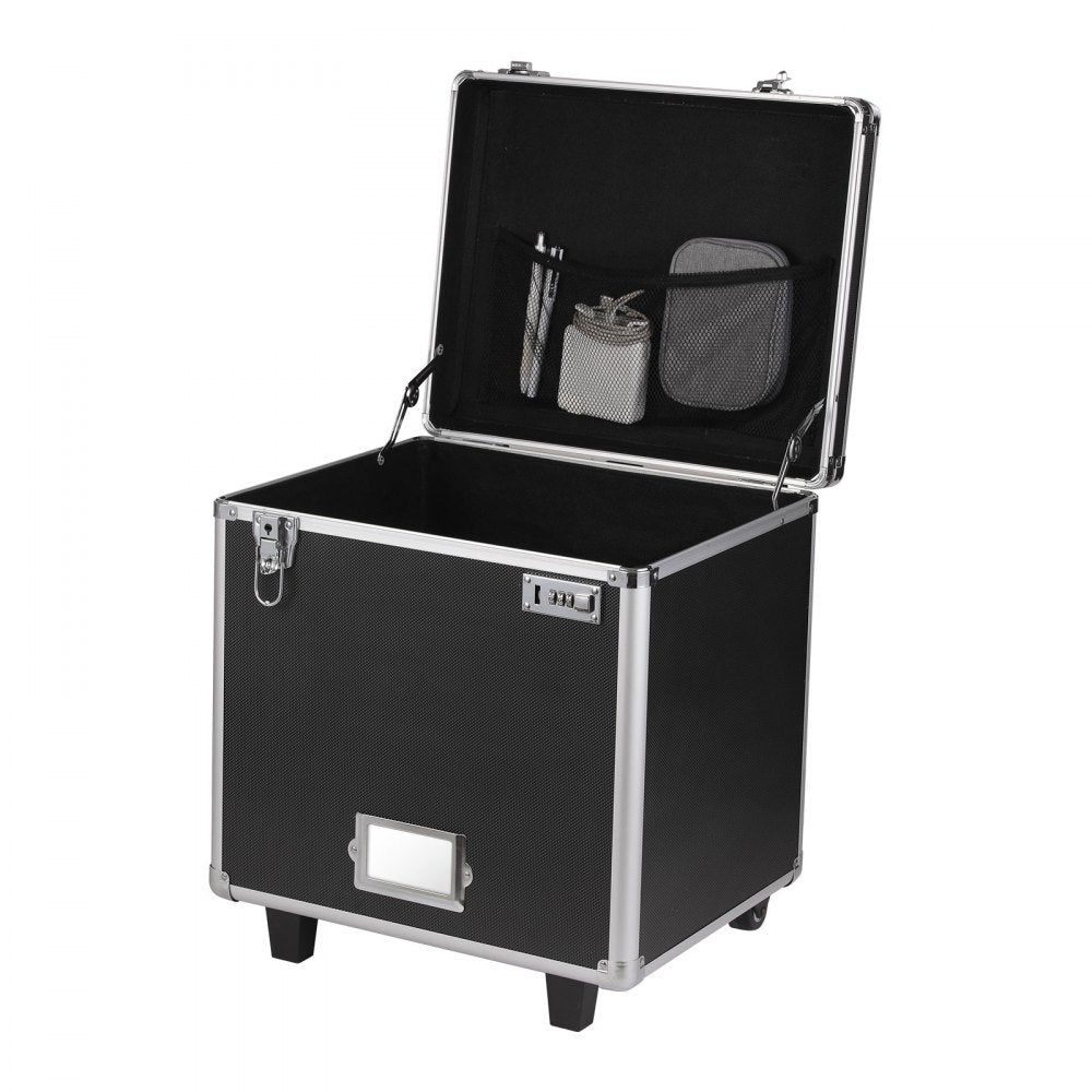 VEVOR Portable File Storage Box, 15.6 x 12.6 x 15 inch Internal Chest Size, Locking Mobile Business Case with Telescopic Handle, Hand pull File Case for Office Home, Offices, Hospitals, Banks