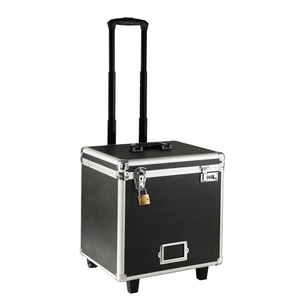 VEVOR Portable File Storage Box, 15.6 x 12.6 x 15 inch Internal Chest Size, Locking Mobile Business Case with Telescopic Handle, Hand pull File Case for Office Home, Offices, Hospitals, Banks