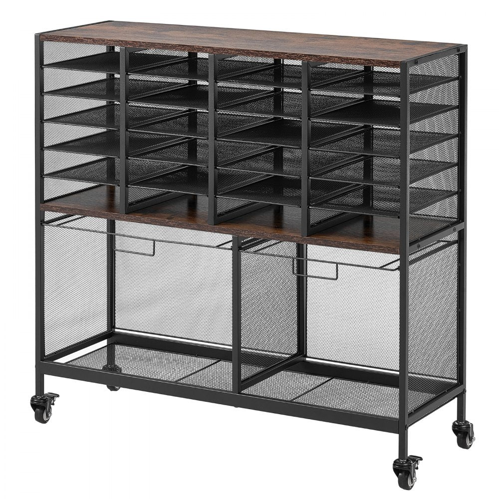 VEVOR Rolling File Cart 24 Slot Mobile Filing Cabinet with Lockable Wheels, for Home Office Classroom, Large Storage Capacity, Hanging File Folder Mail Organizer, with 264.55 lbs / 120 kg Load, Black