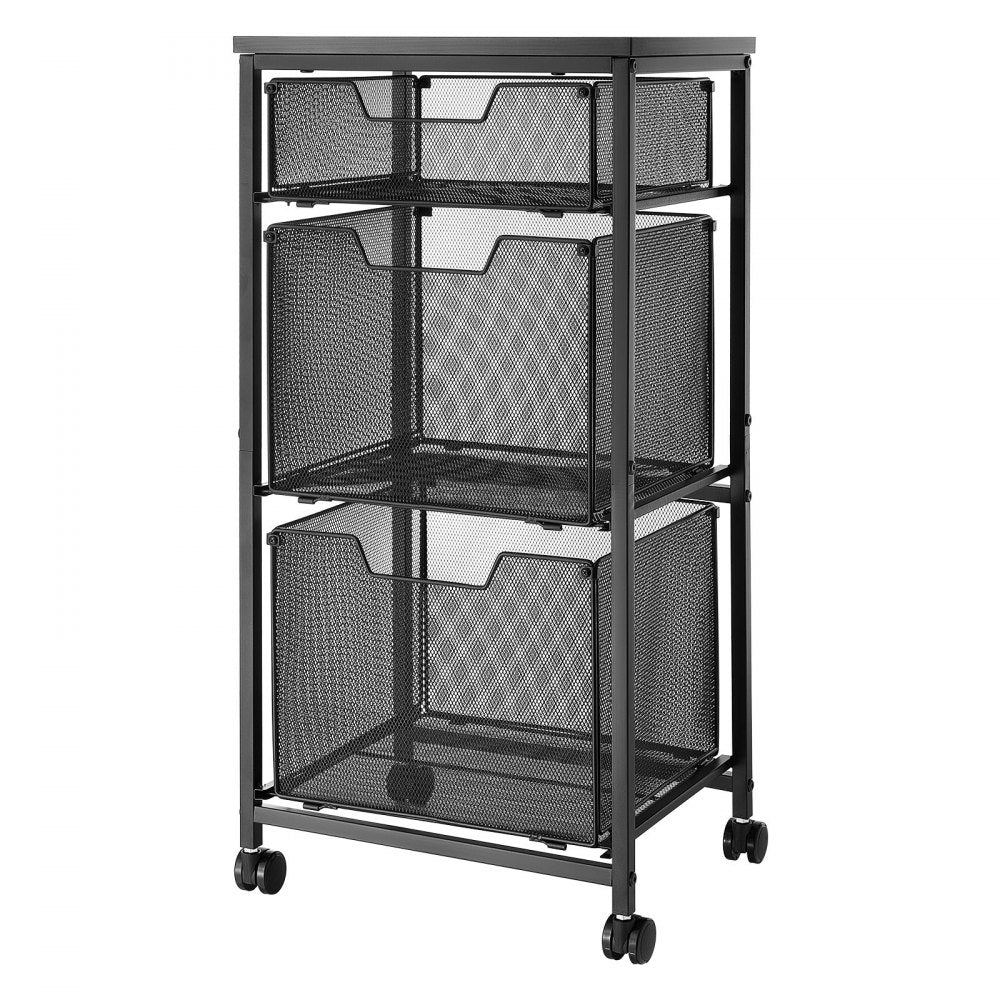 VEVOR Rolling File Cart 3-Tier Mobile Filing Cabinet with Wheels Drawers, for Home Office, Large Storage Capacity, Under Desk Hanging File Folder Organizer, with 45 lbs / 20.5 kg Max Load, Black