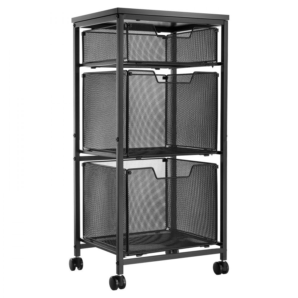 VEVOR Rolling File Cart 3-Tier Mobile Filing Cabinet with Wheels Drawers, for Home Office, Large Storage Capacity, Under Desk Hanging File Folder Organizer, with 45 lbs / 20.5 kg Max Load, Black