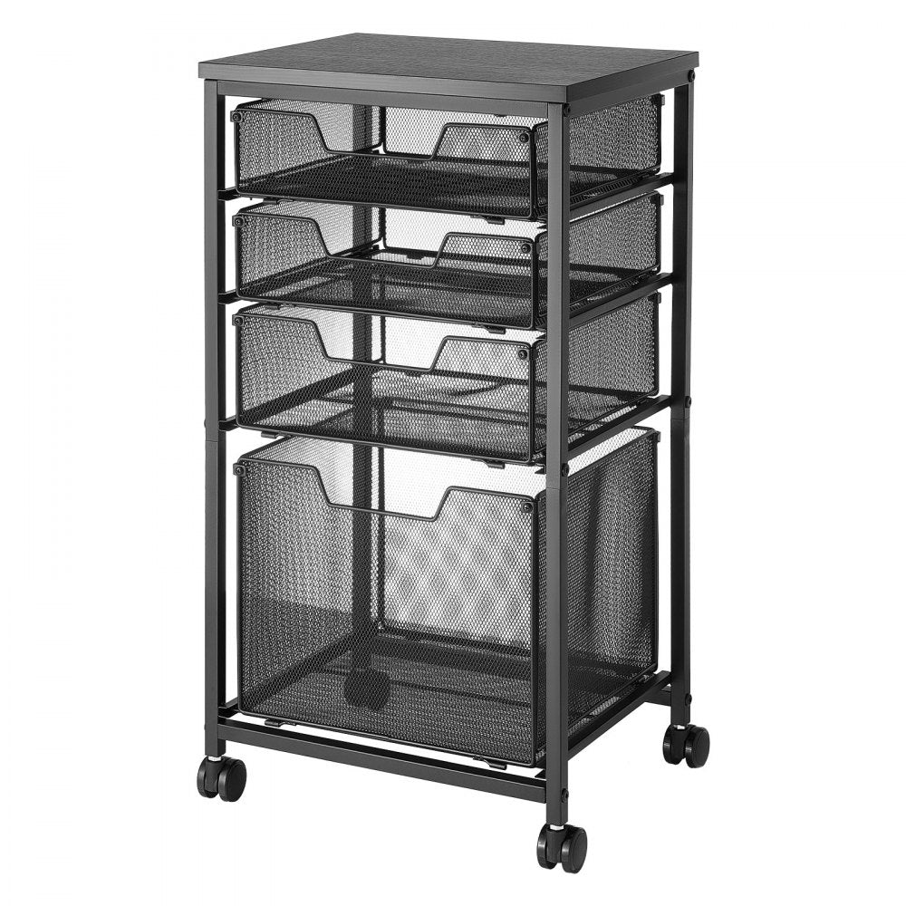 VEVOR Rolling File Cart 4-Tier Mobile Filing Cabinet with Wheels Drawers, for Home Office, Large Storage Capacity, Under Desk Hanging File Folder Organizer, with 45 lbs / 20.5 kg Max Load, Black