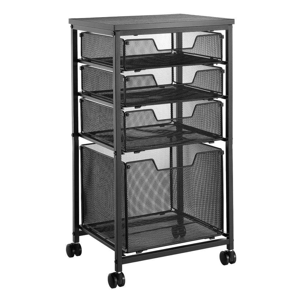 VEVOR Rolling File Cart 4-Tier Mobile Filing Cabinet with Wheels Drawers, for Home Office, Large Storage Capacity, Under Desk Hanging File Folder Organizer, with 45 lbs / 20.5 kg Max Load, Black