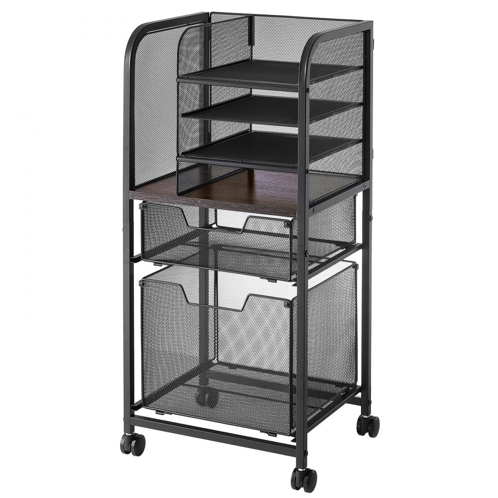 VEVOR Rolling File Cart 6-Tier Mobile Filing Cabinet with Wheels Drawers, for Home Office, Large Storage Capacity, Under Desk Hanging File Folder Organizer, with 45 lbs / 20.5 kg Max Load, Black