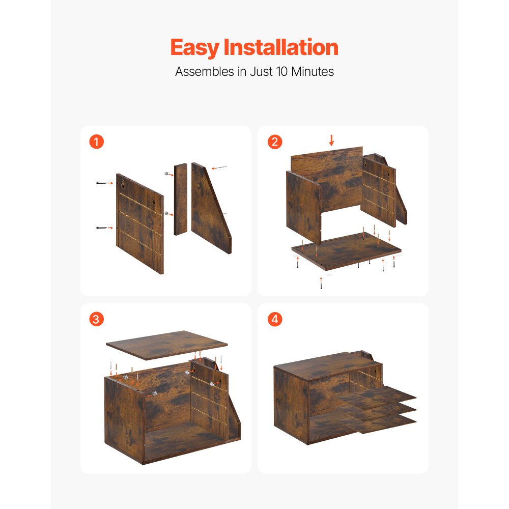VEVOR Literature Organizer, 4 Compartments Office Mailbox with Detachable Shelves, Wooden Mailbox Sorter with Side Vertical Storage, Countertop Office Home Organizer for File, Document, Paper, Brown