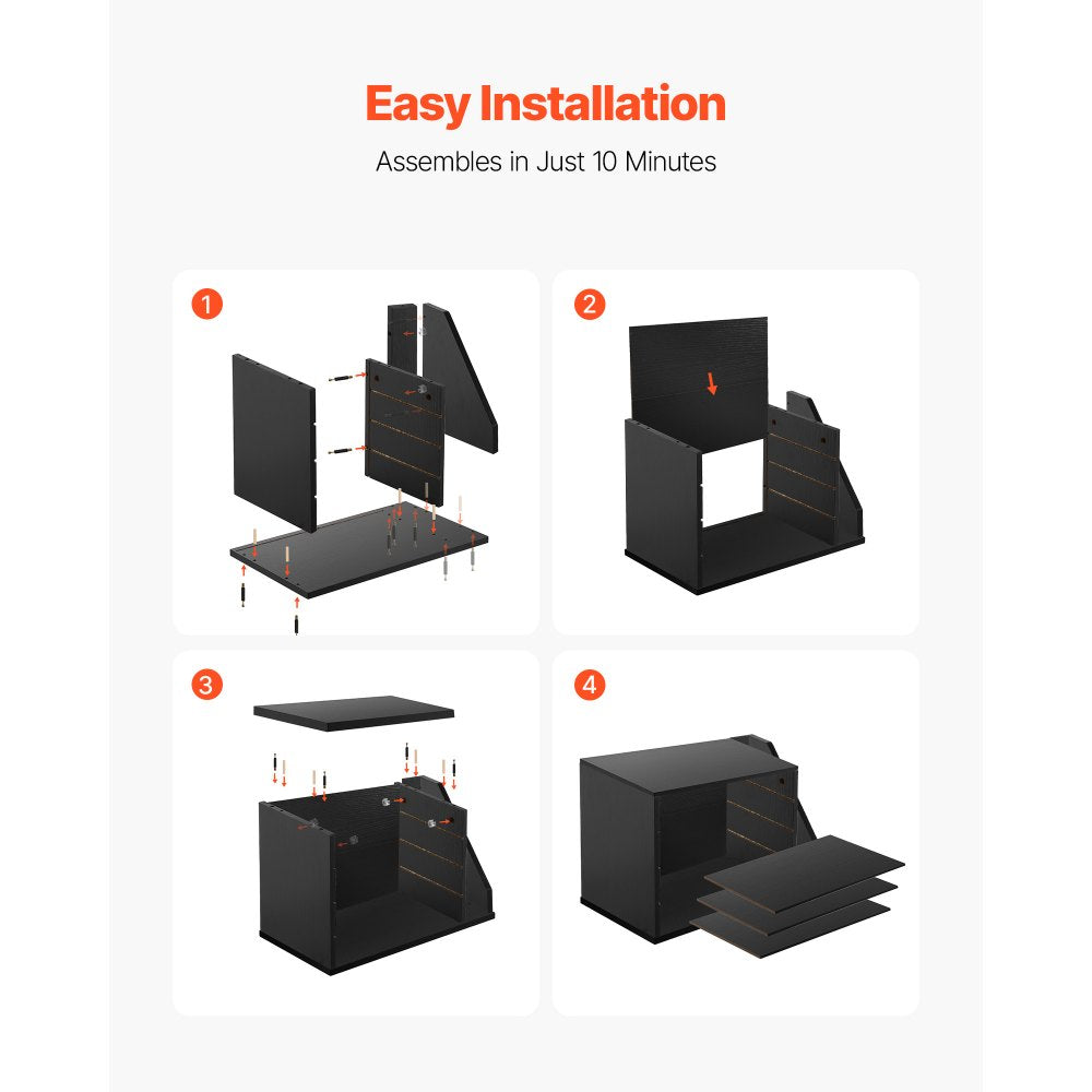 VEVOR Literature Organizer, 4 Compartments Office Mailbox with Detachable Shelves, Wooden Mailbox Sorter with Side Vertical Storage, Countertop Office Home Organizer for File, Document, Paper, Black