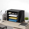 VEVOR Literature Organizer, 4 Compartments Office Mailbox with Detachable Shelves, Wooden Mailbox Sorter with Side Vertical Storage, Countertop Office Home Organizer for File, Document, Paper, Black