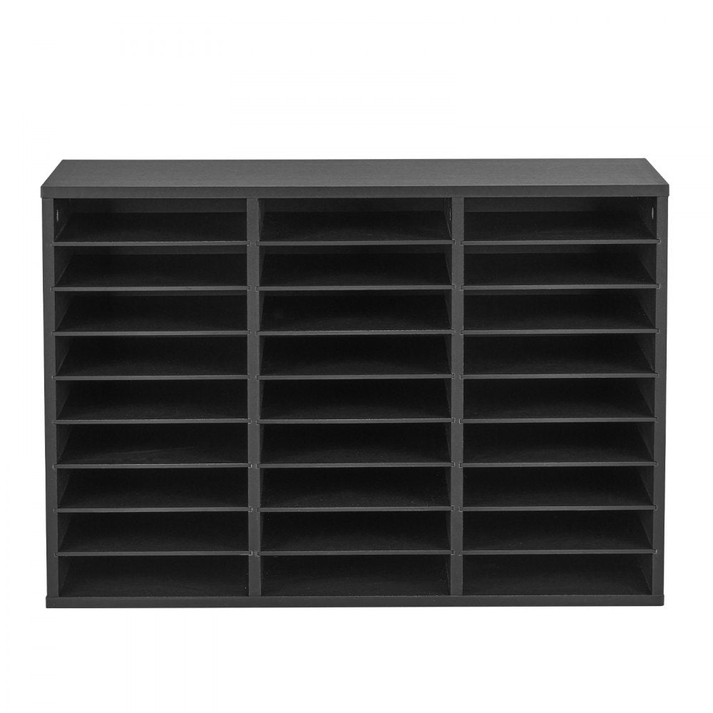 VEVOR Literature Organizer, 27 Compartments Office Mailbox with Removable Shelves, Wooden Mailbox Sorter Particle Board Office Home Classroom Storage, File Sorter for Files, Documents, Papers, Black