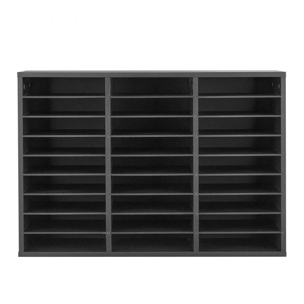 VEVOR Literature Organizer, 27 Compartments Office Mailbox with Removable Shelves, Wooden Mailbox Sorter Particle Board Office Home Classroom Storage, File Sorter for Files, Documents, Papers, Black