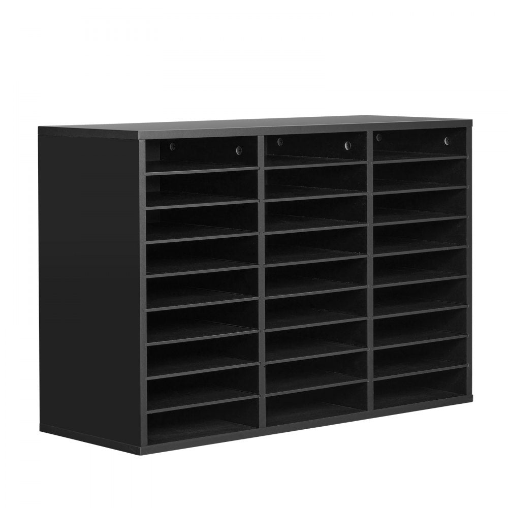 VEVOR Literature Organizer, 27 Compartments Office Mailbox with Removable Shelves, Wooden Mailbox Sorter Particle Board Office Home Classroom Storage, File Sorter for Files, Documents, Papers, Black