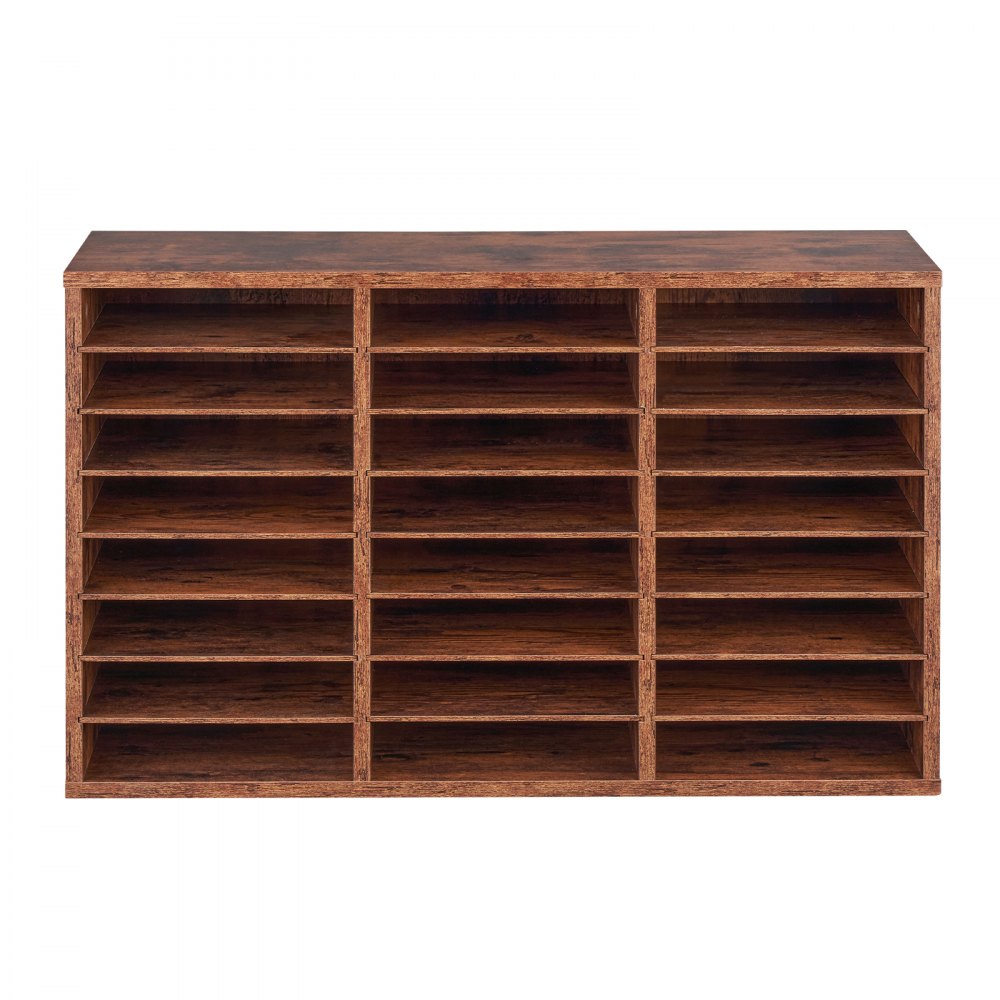 VEVOR Literature Organizer, 24 Compartments Office Mailbox with Removable Shelves, Wooden Mailbox Sorter Particle Board Office Home Classroom Storage, File Sorter for Documents, Papers, Dark Brown