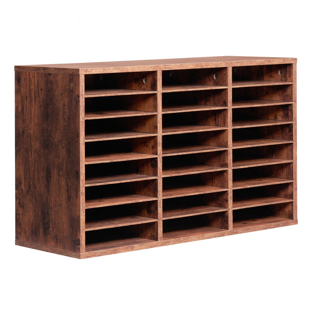 VEVOR Literature Organizer, 24 Compartments Office Mailbox with Removable Shelves, Wooden Mailbox Sorter Particle Board Office Home Classroom Storage, File Sorter for Documents, Papers, Dark Brown