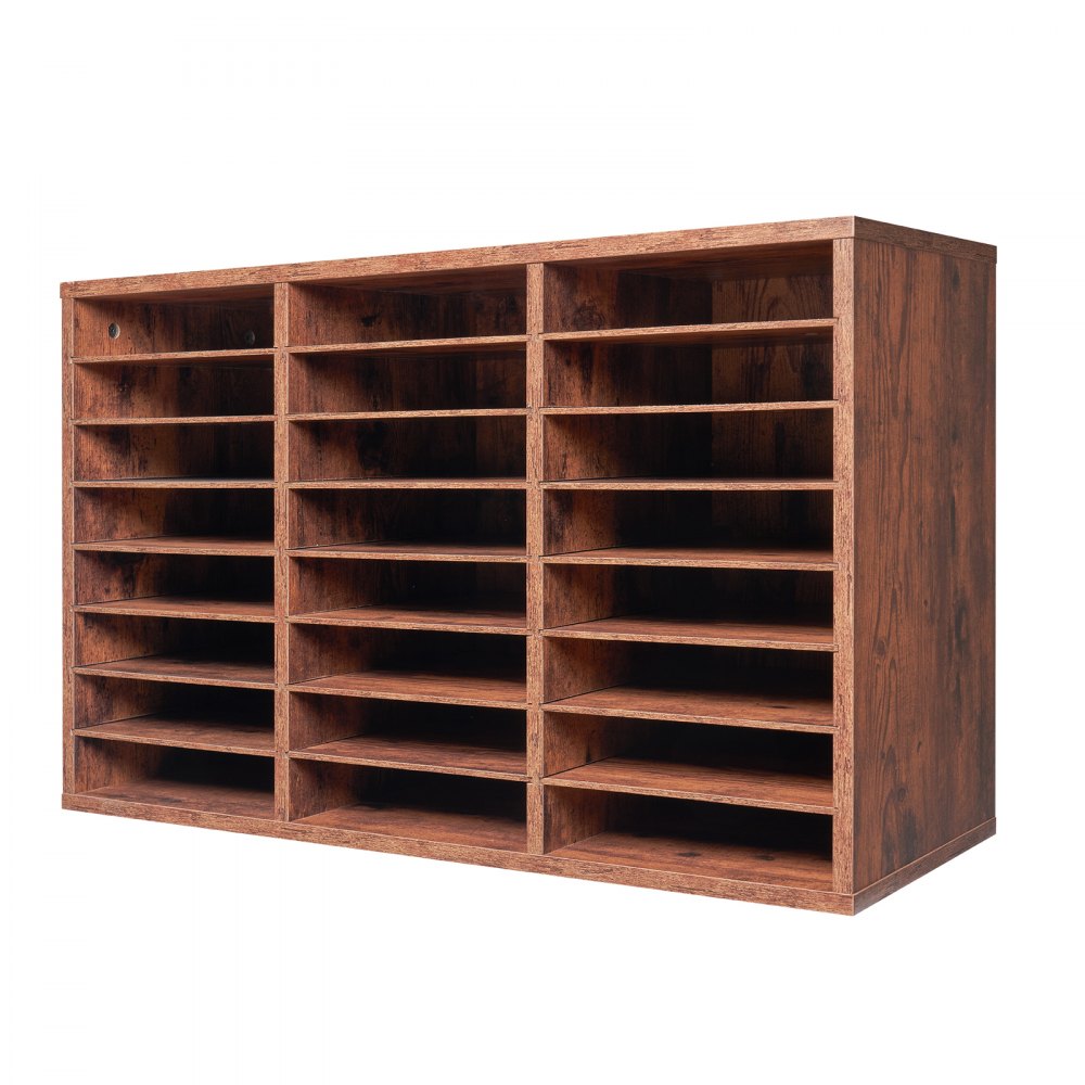 VEVOR Literature Organizer, 24 Compartments Office Mailbox with Removable Shelves, Wooden Mailbox Sorter Particle Board Office Home Classroom Storage, File Sorter for Documents, Papers, Dark Brown