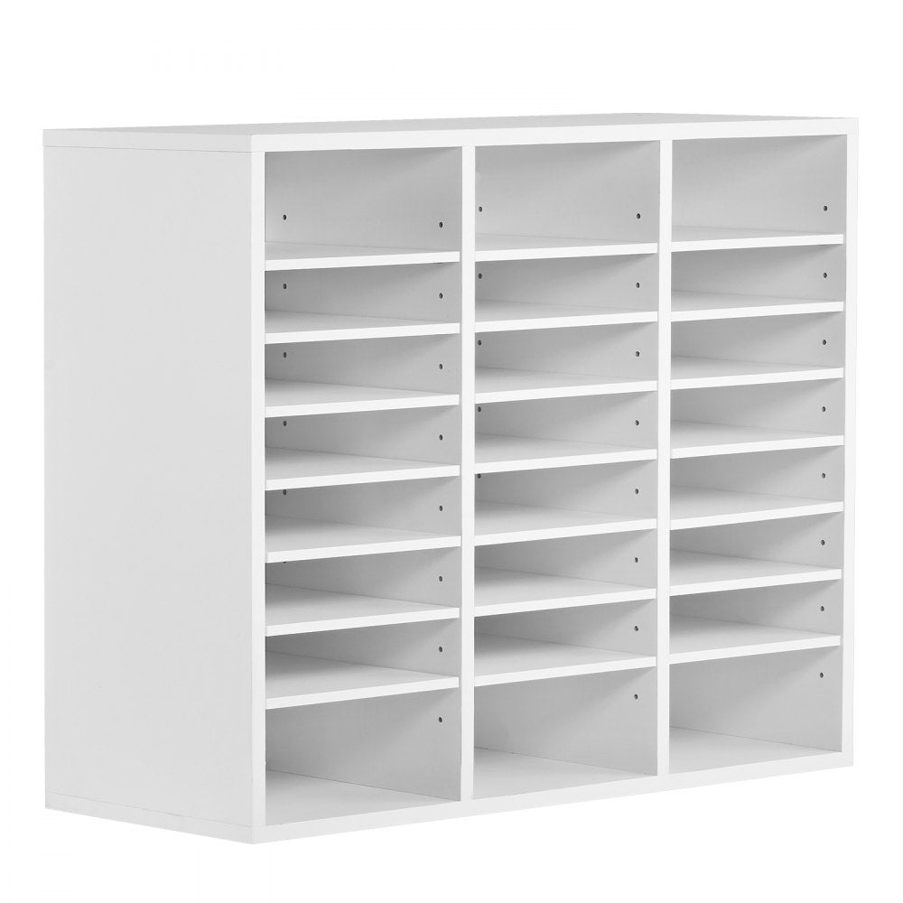 VEVOR Literature Organizer, 24 Compartments Office Mailbox with Adjustable Shelves, Wooden Mailbox Sorter Medium Density Fiberboard Office Home Classroom Storage for Files, Documents, Papers, White