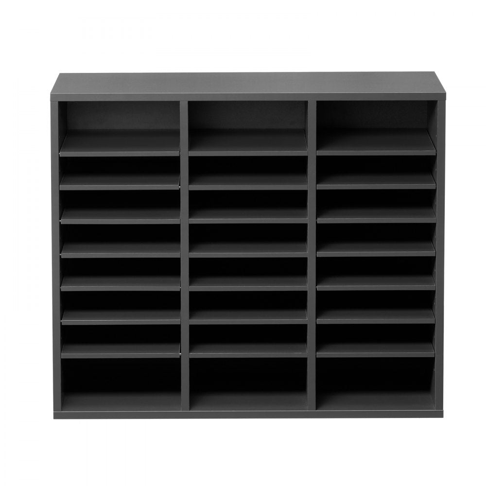 VEVOR Literature Organizer, 24 Compartments Office Mailbox with Adjustable Shelves, Wooden Mailbox Sorter Medium Density Fiberboard Office Home Classroom Storage for Files, Documents, Papers, Grey