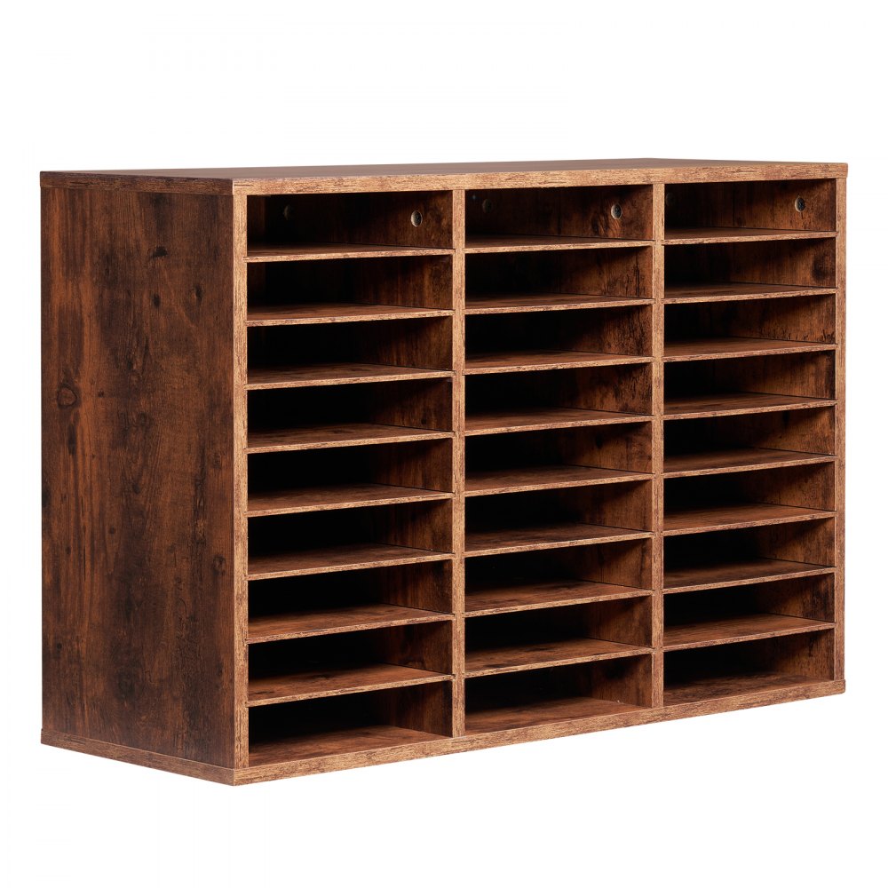 VEVOR Literature Organizer, 27 Compartments Office Mailbox with Removable Shelves, Wood Mailbox Sorter Particle Board Office Home Classroom Storage, File Sorter for File, Document, Paper, Dark Brown