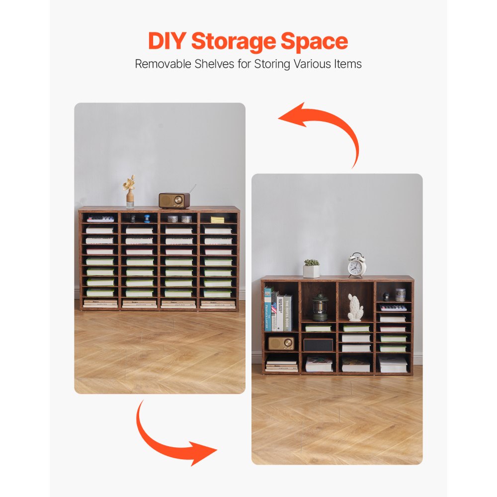 VEVOR Literature Organizer, 36 Compartments Office Mailbox with Removable Shelves, Wood Mailbox Sorter Particle Board Office Home Classroom Storage, File Sorter for File, Document, Paper, Dark Brown