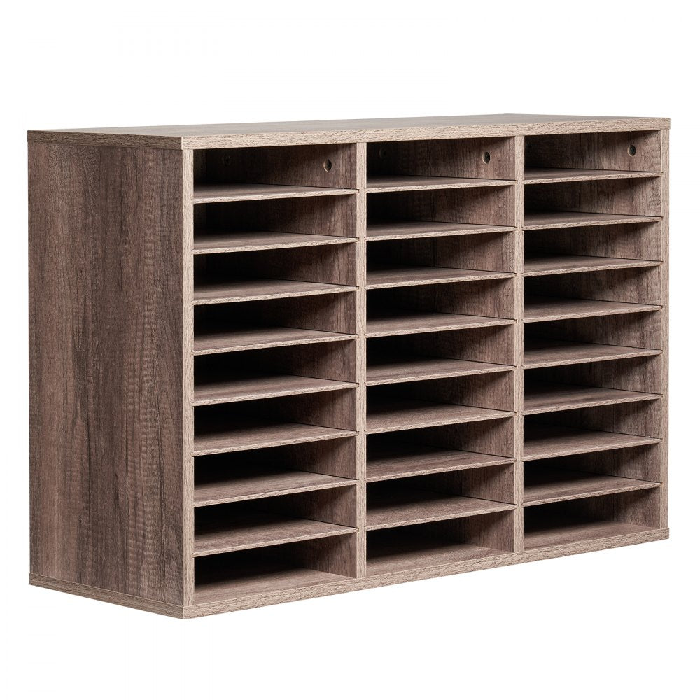 VEVOR Literature Organizer, 27 Compartments Office Mailbox with Removable Shelves, Wood Mailbox Sorter Particle Board Office Home Classroom Storage, File Sorter for File, Document, Paper, Black-Grey
