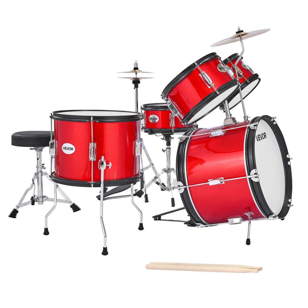VEVOR Kids Drum Set, 5-Piece 16 in Junior Drum Sets, Beginner Drums Set with Adjustable Throne, Cymbal & Two Pairs of Drumsticks, Musical Learning Drums Instruments Kit, for Children Ages 6-13 (Red)