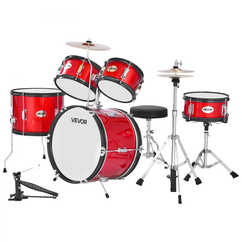 VEVOR Kids Drum Set, 5-Piece 16 in Junior Drum Sets, Beginner Drums Set with Adjustable Throne, Cymbal & Two Pairs of Drumsticks, Musical Learning Drums Instruments Kit, for Children Ages 6-13 (Red)