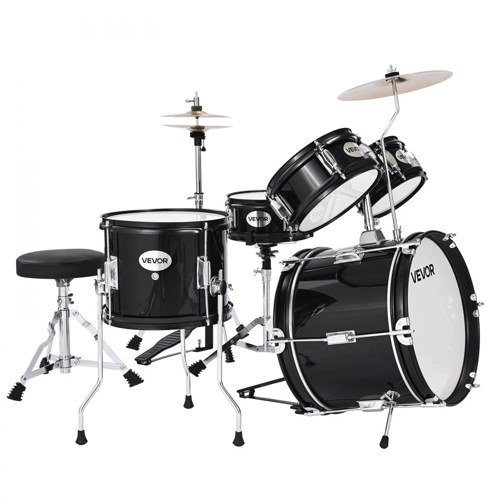 VEVOR Kids Drum Set, 5-Piece 14 in Junior Drum Sets, Beginner Drums Set with Adjustable Throne, Cymbal & Two Pairs of Drumsticks, Musical Learning Drums Instruments Kit, for Children Ages 6-13(Black)