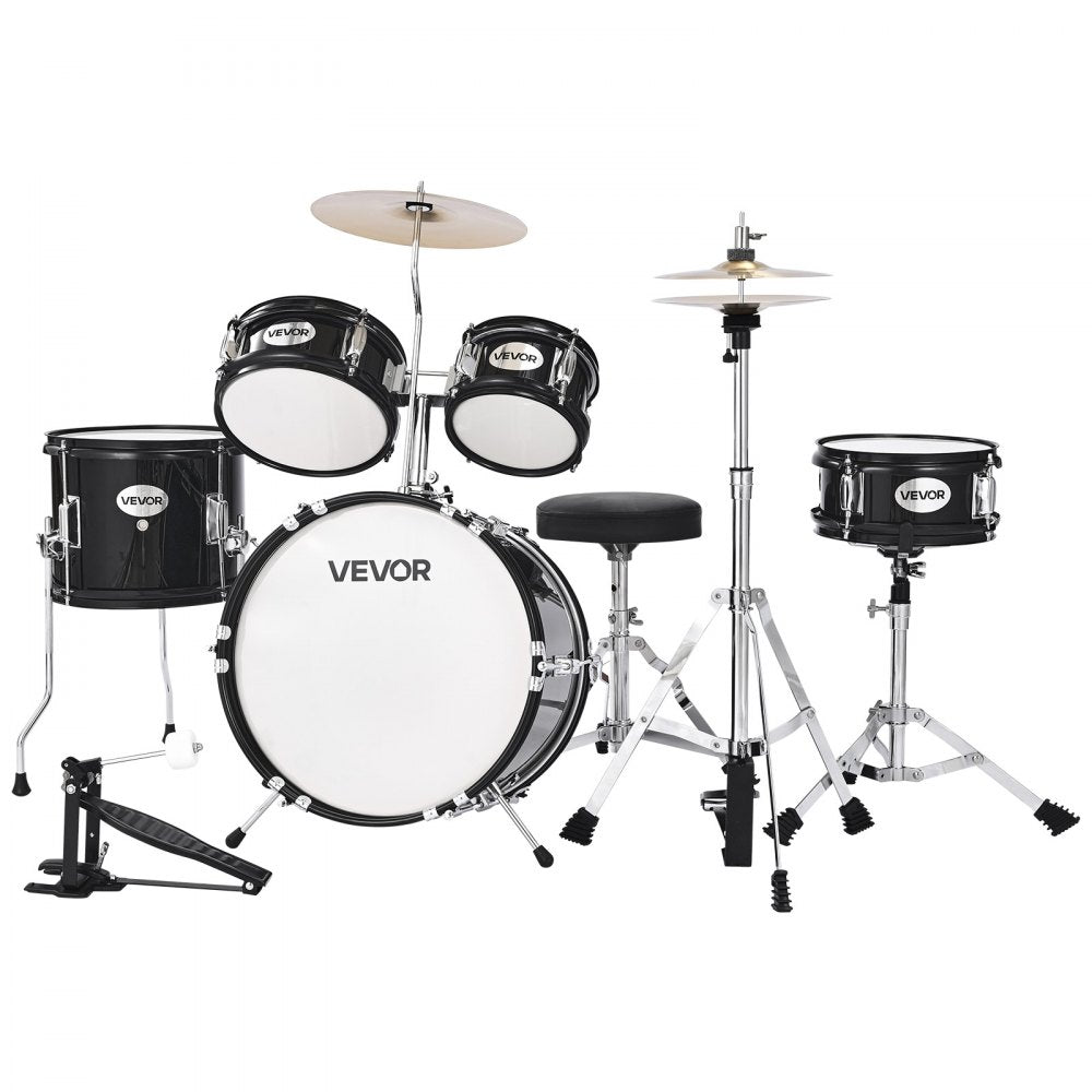 VEVOR Kids Drum Set, 5-Piece 14 in Junior Drum Sets, Beginner Drums Set with Adjustable Throne, Cymbal & Two Pairs of Drumsticks, Musical Learning Drums Instruments Kit, for Children Ages 6-13(Black)