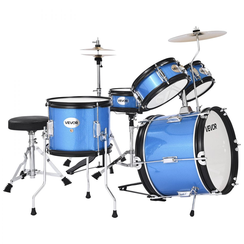 VEVOR Kids Drum Set, 5-Piece 14 in Junior Drum Sets, Beginner Drums Set with Adjustable Throne, Cymbal & Two Pairs of Drumsticks, Musical Learning Drums Instruments Kit, for Children Ages 6-13 (Blue)